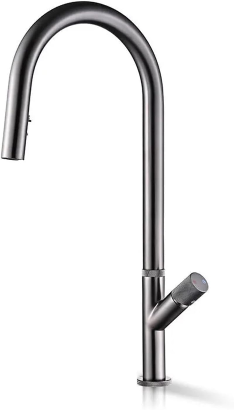 Pull-Out Kitchen Faucet 360 Rotation Hidden Nozzle Hot and Cold Water Sink Mixer Tap Deck Mounted Luxury Wash Tap(Black-Gold)