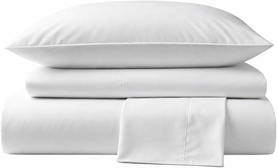 Peru Pima 415 Thread Count Percale California King Sheet Set - 100% Peruvian Pima Cotton, 4 Piece (Flat, Fitted, 2 Pillowcases) - Cooling, Crisp, Deep Pocket, Hotel Quality Bedding - White