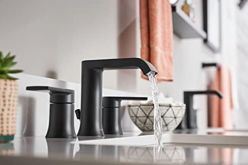 Moen T6708BL Genta LX Two Handle Widespread Modern Bathroom Facuet Valve Required, Matte Black- Pack (2)