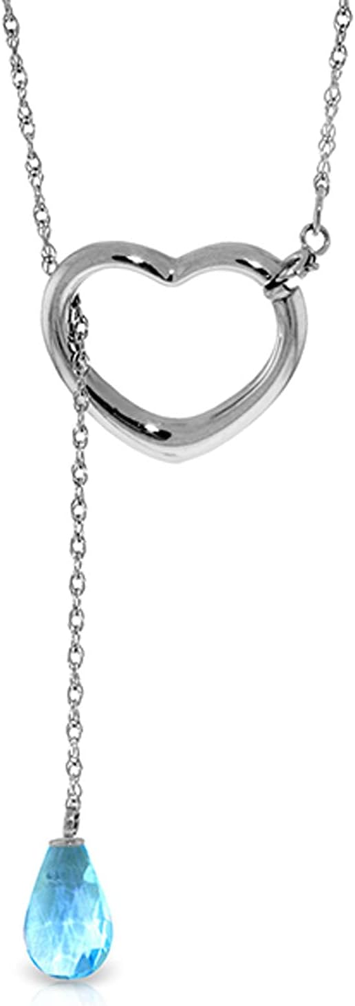 Galaxy Gold GG 14K Gold Open Heart with Genuine Blue Topaz Drop Pendant Necklace