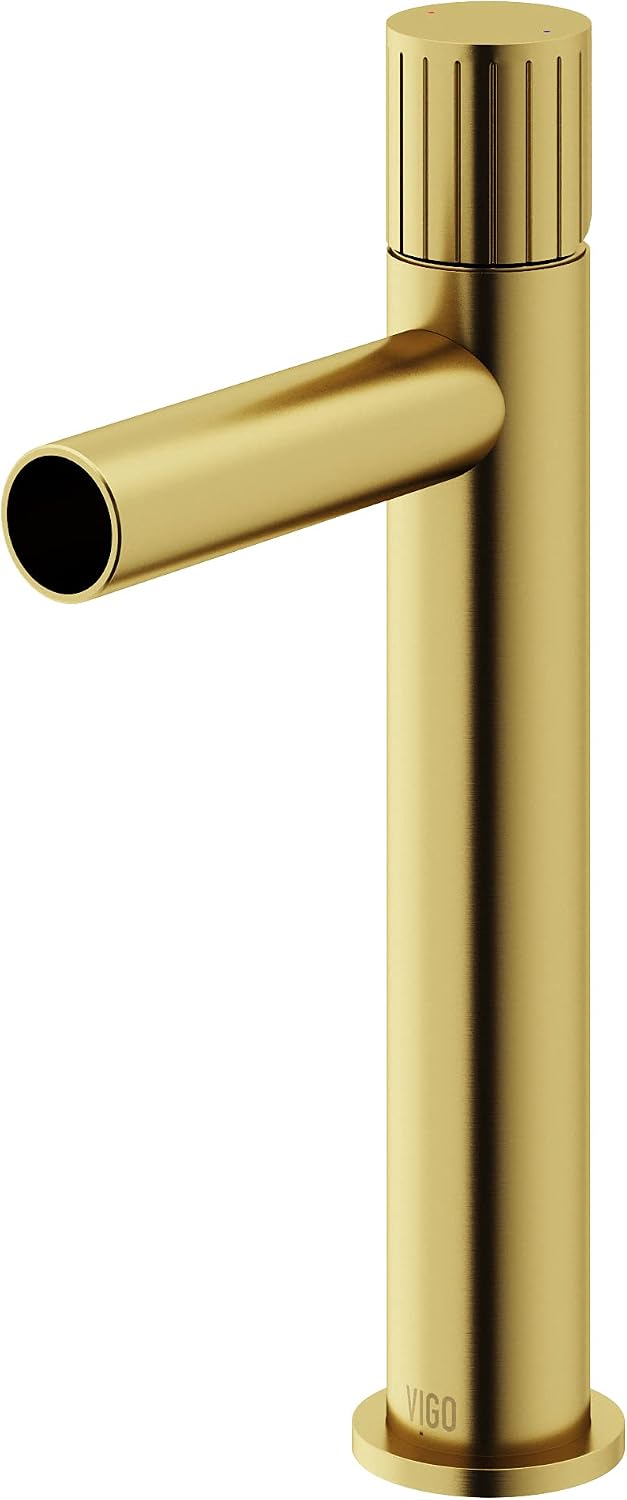 VIGO Ashford Single-Handle Single-Hole Mount Vessel Bathroom Sink Faucet, 11-Inch, Matte Brushed Gold, Modern Design, Solid Brass, 1.2 GPM WaterSense & Ceramic Disc Valve, Corrosion-Resistant