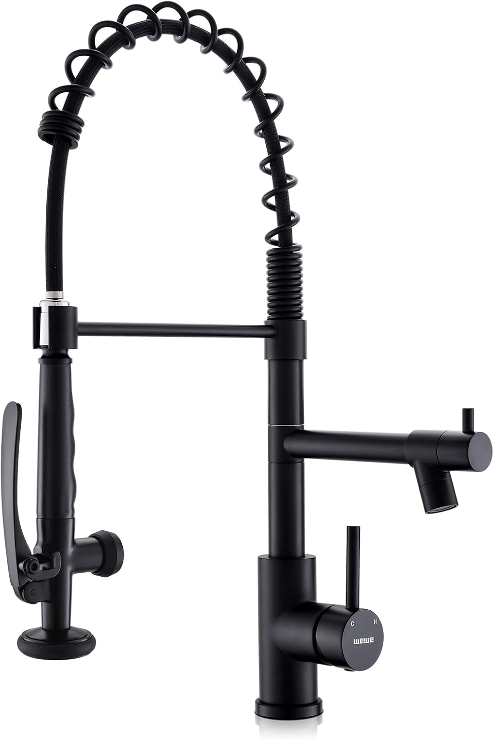 WEWE Black Kitchen Faucet with Pull Down Sprayer, Kitchen Sink Faucet with Pot Filler Single Handle Commercial High Arc Stainless Steel Matte Black for Bar Laundry RV Utility Sink