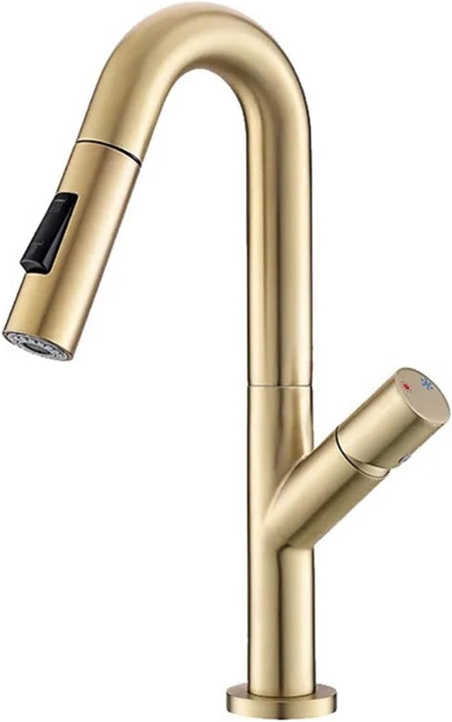 Kitchen Faucet Pull Out Kitchen Water Tap Single Handle 360 Rotation Hot Cold Shower Faucet(Brushed Gold)
