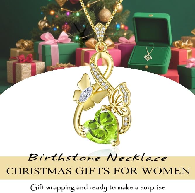 Gold Jewelry for Women Wife Infinity Necklace 18K White Gold Plated Dainty Butterfly Pendant with Heart Birthstone - Anniversary Necklaces for Women Birthday Gift Ideas Present for Girlfriend Mom Daughter