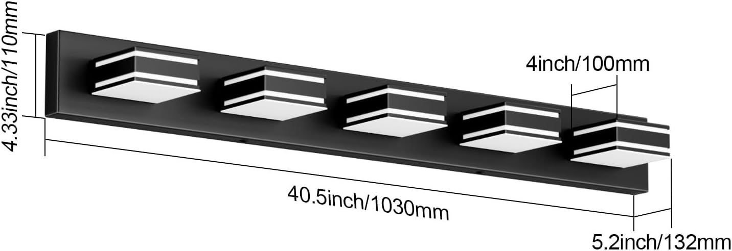 Ralbay Black Vanity Light Fixtures 40.5inch 5-Light Acrylic Modern LED Matte Black Bathroom Wall Vanity Lighting Fixtures Over Mirror