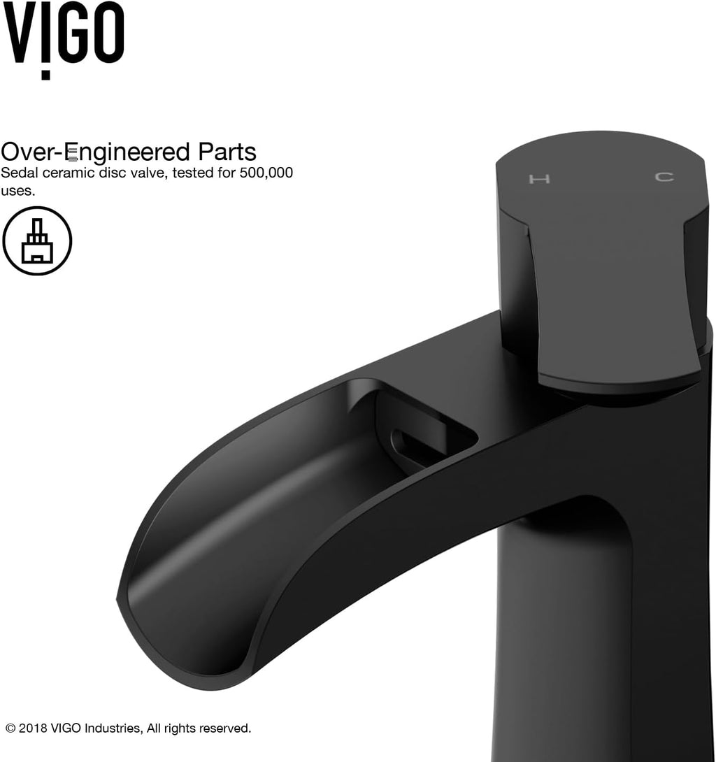 VIGO Paloma Waterfall Single-Handle Single-Hole Mount Bathroom Sink Faucet, 7-Inch, Matte Black, Modern Design, Solid Brass, 1.2 GPM WaterSense & Ceramic Disc Valve, Corrosion-Resistant - VG01041MB
