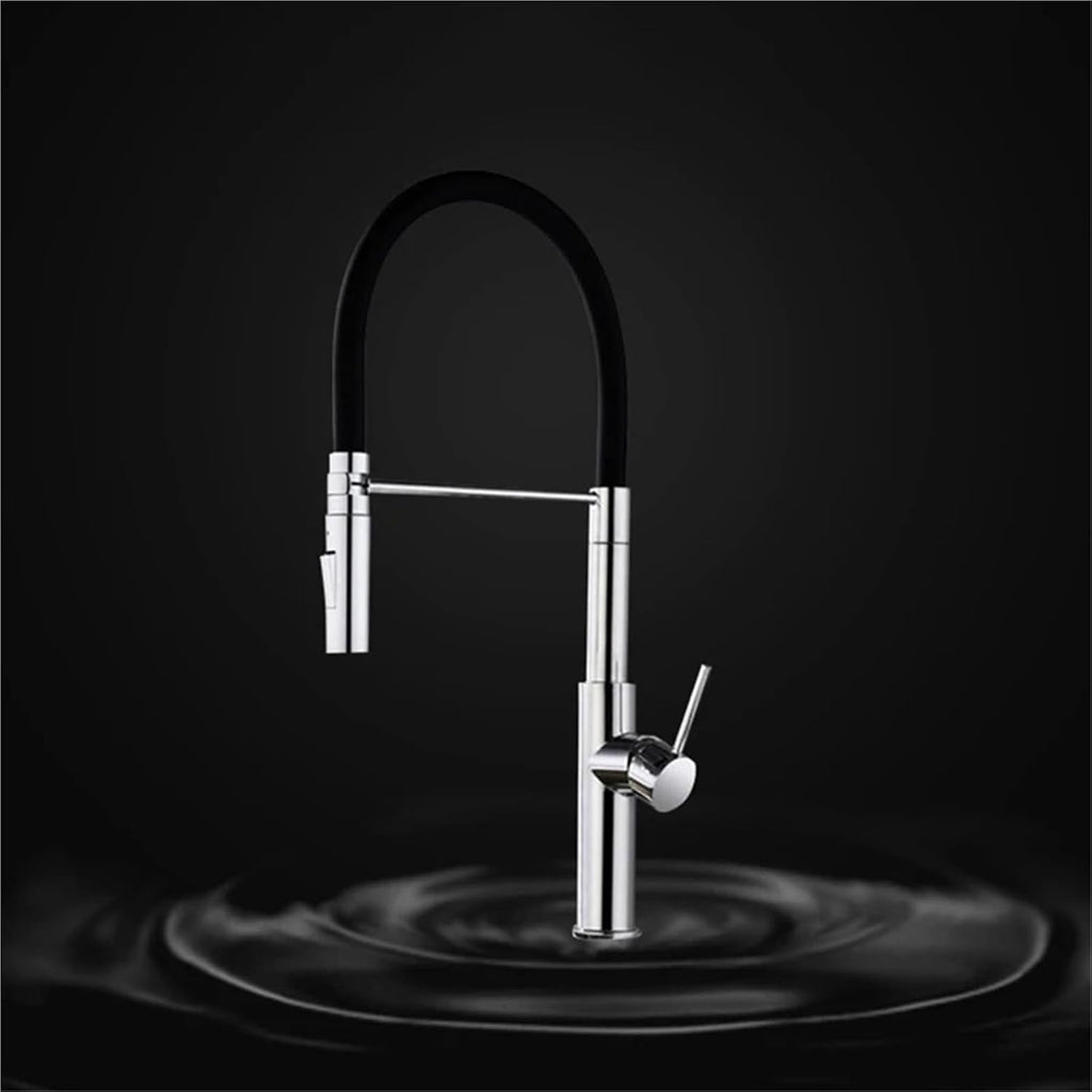 304 Stainless Steel Kitchen Faucet Black Hose Silicone Pull Type Cold and Hot Water Electrical Integrated Sink(Chrome Color)
