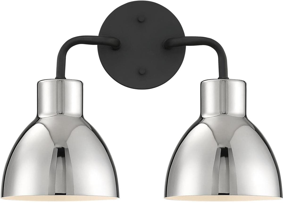 Nuvo 60/6772 Sloan 2 Light Bathroom Vanity Wall Light Fixture, Matte Black and Polished Nickel Finish