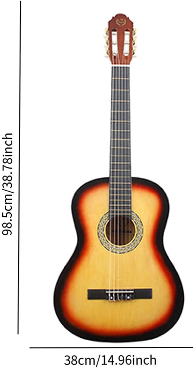 YIJU 39' Wood Classical Guitar Music Instrument Lightweight Full Size 6 Strings Acoustic Guitar for Children Students Boys Girls, Yellow