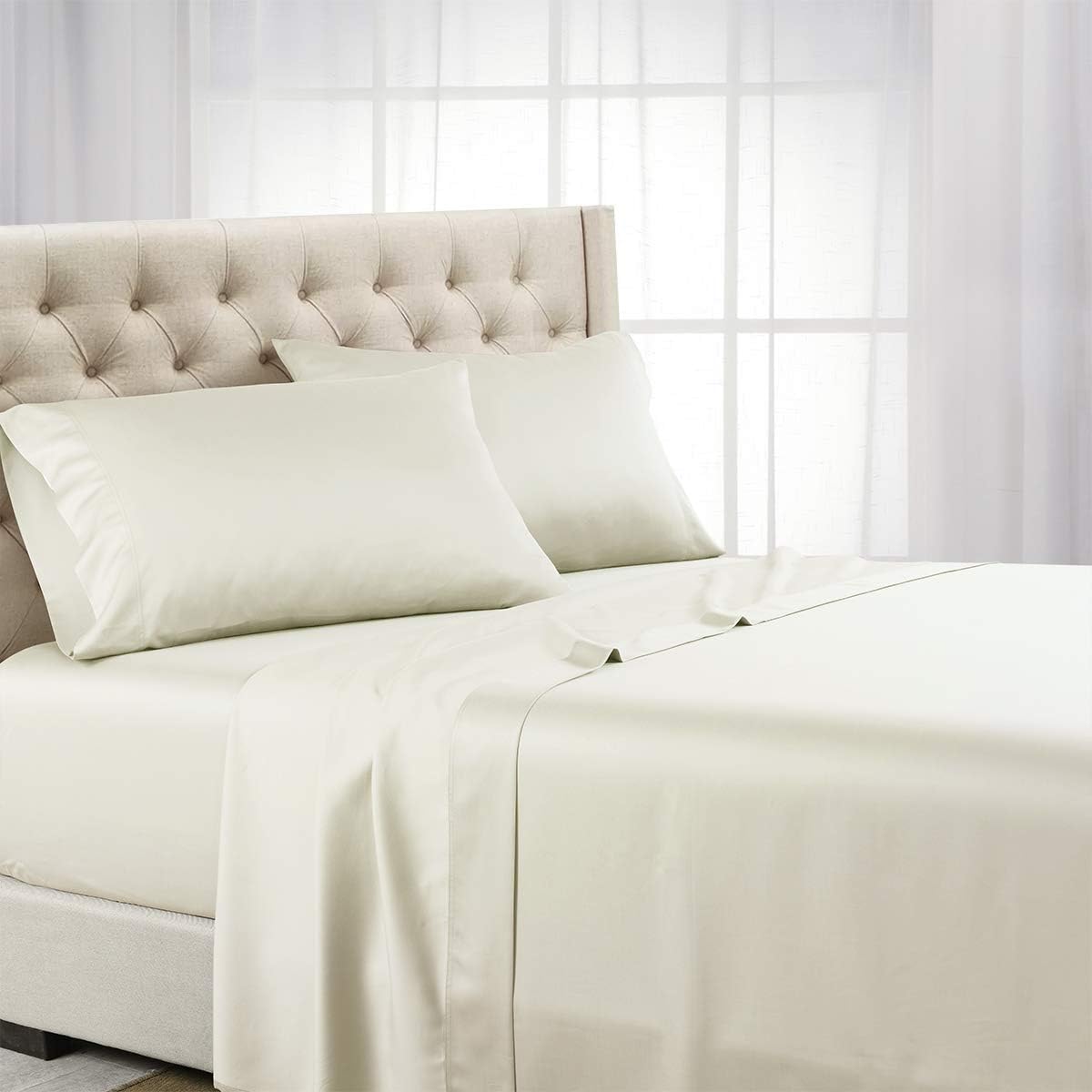 Royal Tradition Made in USA- Luxury 800 Thread Count Pure Cotton Bed Sheets Set (King Size-Ivory) Heavyweight Sateen Weave Linens