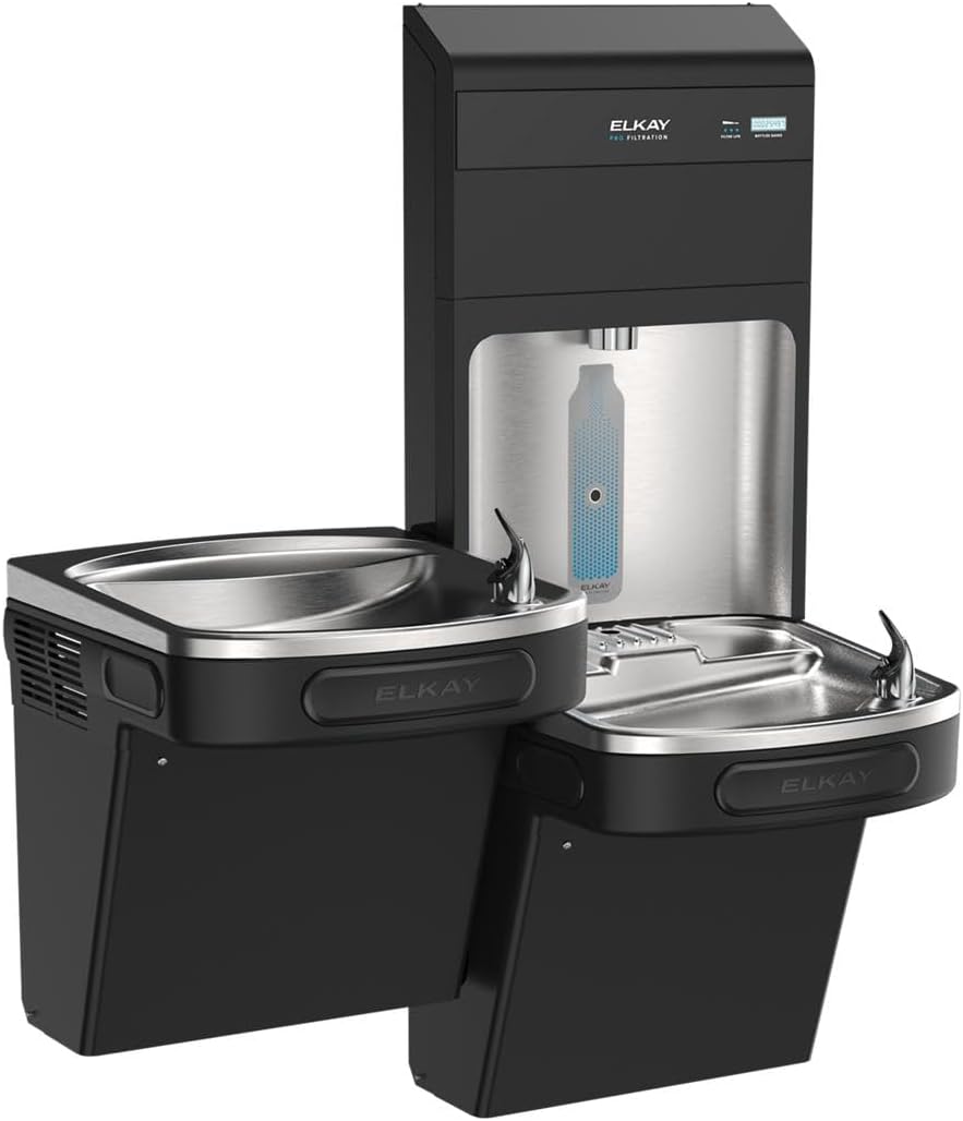 Elkay Pro Filtration LZSTL8WSBPRO-UV Bottle Filling Station & Bi-Level ADA Cooler Refrigerated Black UV Filtration