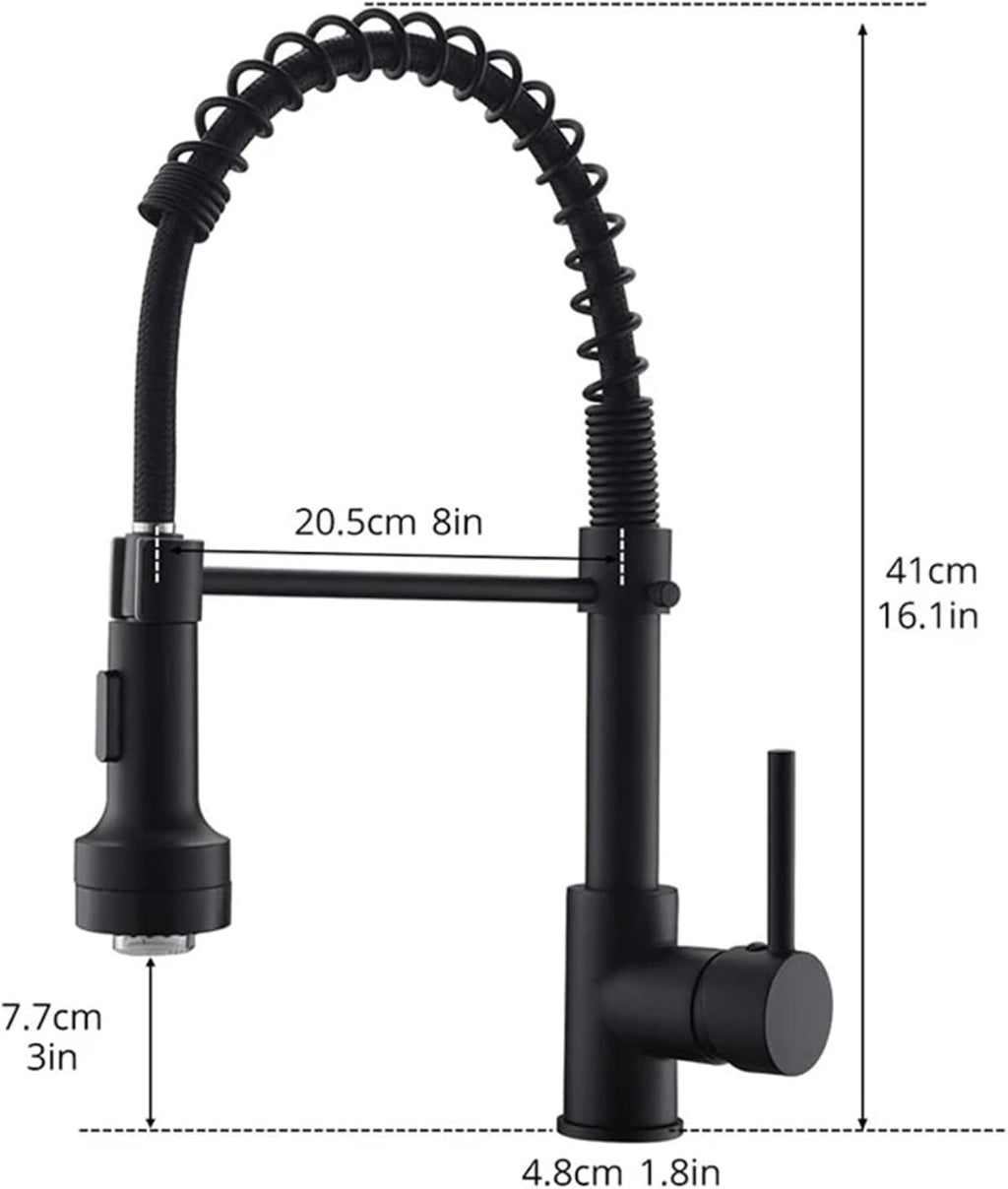 LED Kitchen Faucet Pull Down 360 Degree Rotation Hot and Cold Water Mixer Sink Deck Mounted Spring Tap(Black with Gold)
