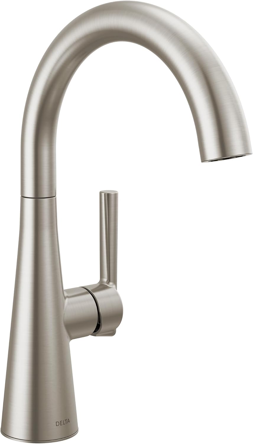 Delta Modern Brushed Nickel Single Hole Bar Sink Faucet, Single Handle Prep Sink Faucet, SpotShield Stainless 14882LF-SP