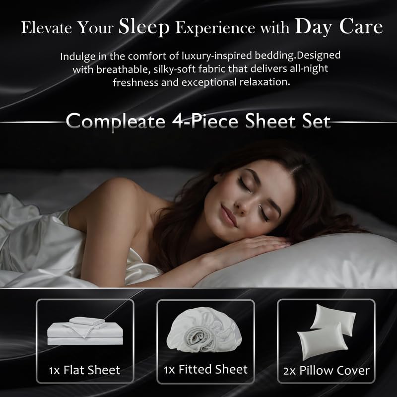 Day Care® Silver Infused Luxury 4 Pcs. Bed Sheet Set – 18' Deep Pocket Fit, Ultra Soft Cooling Fabric, Breathable & Long-Lasting Freshness (Silver, Full XL(54x80)