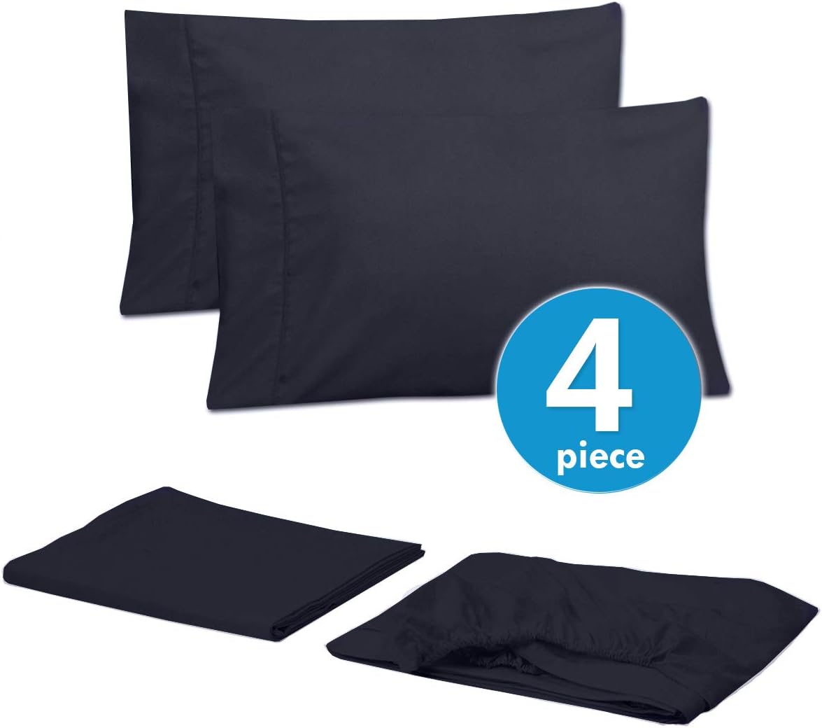 Sweet Home Collection Quality Deep Pocket Bed Sheet Set - 2 Extra Pillow Cases, Value, Twin XL, Navy, 4 Piece (Pack of 12, 48 Count Total)