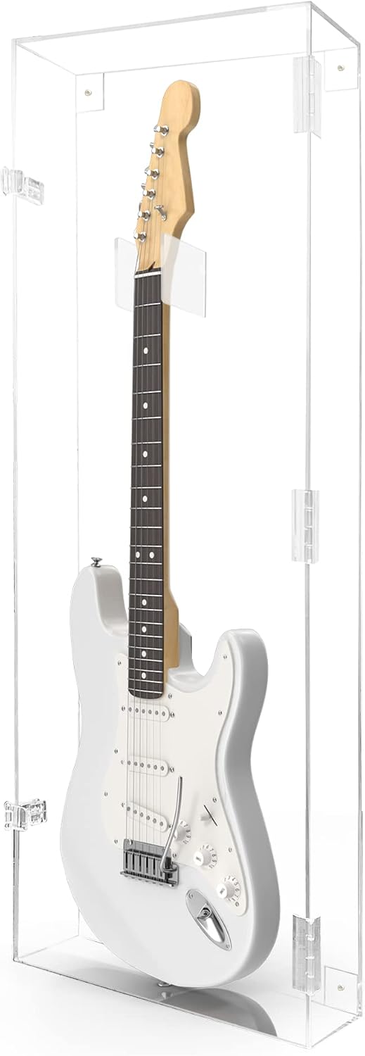 PENNZONI Electric Guitar Display Case - Fully Acrylic Electric Guitar Case with Clear Back - Horizontal Guitar Display Case Wall Mount, Guitar Wall Case Made from Clear Acrylic