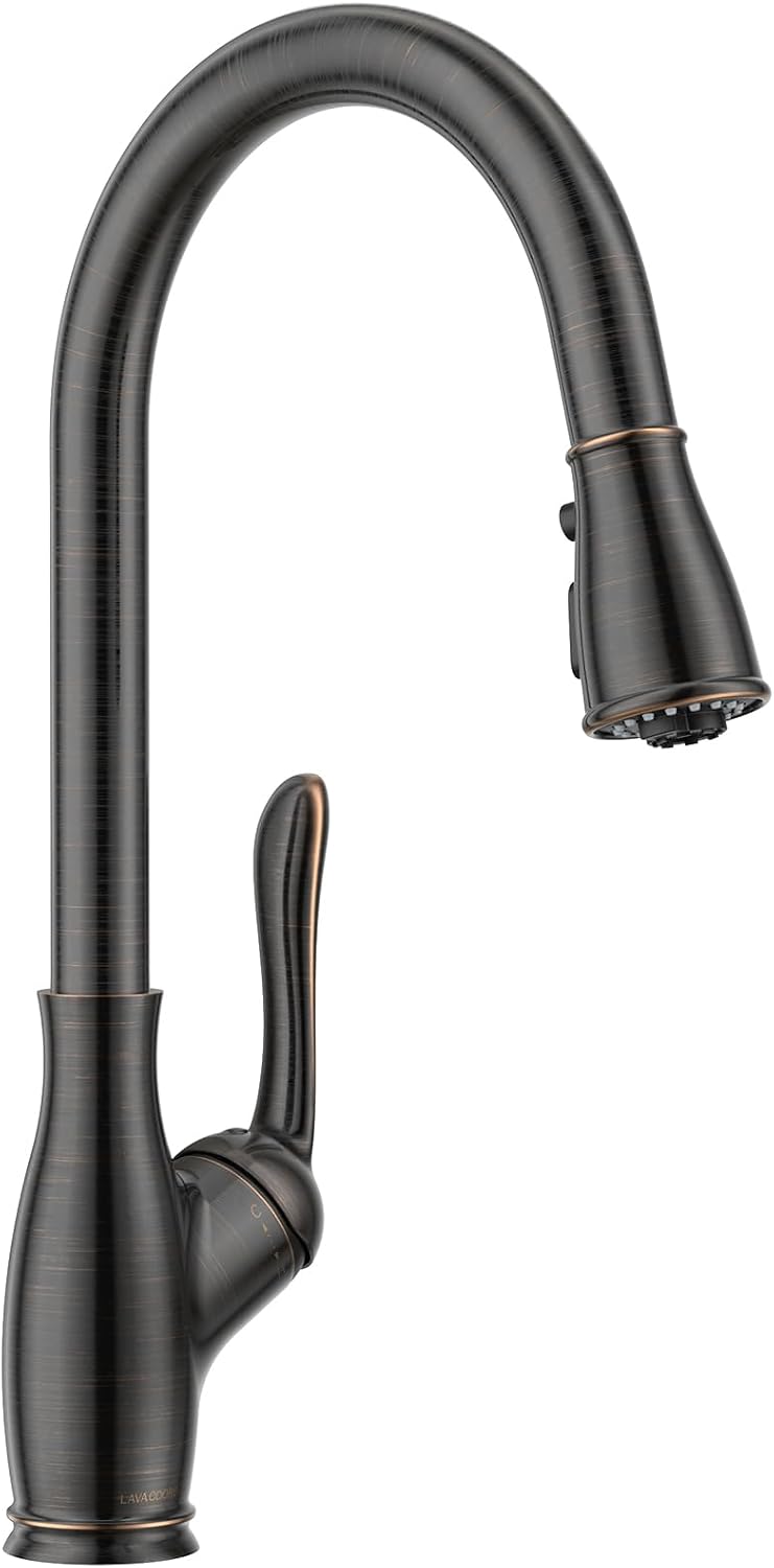 Oil Rubbed Bronze Kitchen Faucet with Pull Down Sprayer, Lava Odoro Bronze Kitchen Sink Faucet with Magnetic Docking Spray 3-Function, Brass Faucet for Kitchen Sink 1 Hole and 3 Hole, KF271-ORB
