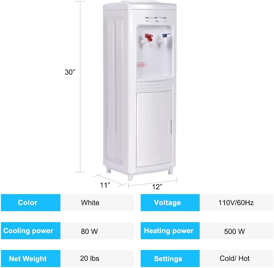 Rainfally Top Loading Water Cooler Dispenser, 3-5 Gallon Hot & Cold Dual-use Water Dispenser w/Bottom Storage Cabinet, Child Safe Lock, Energy-Saving Approved (White)