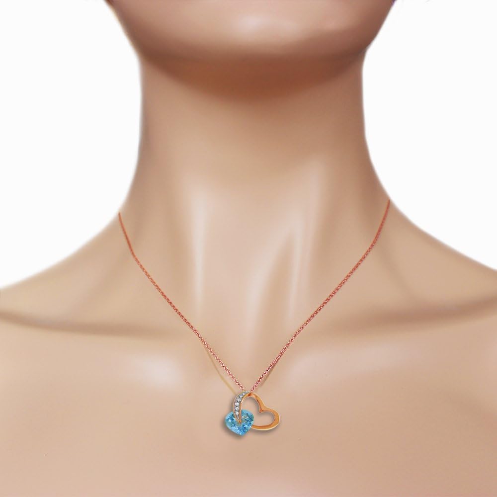Galaxy Gold GG 14k Yellow Gold Heart Necklace with Natural Diamonds and Blue Topaz