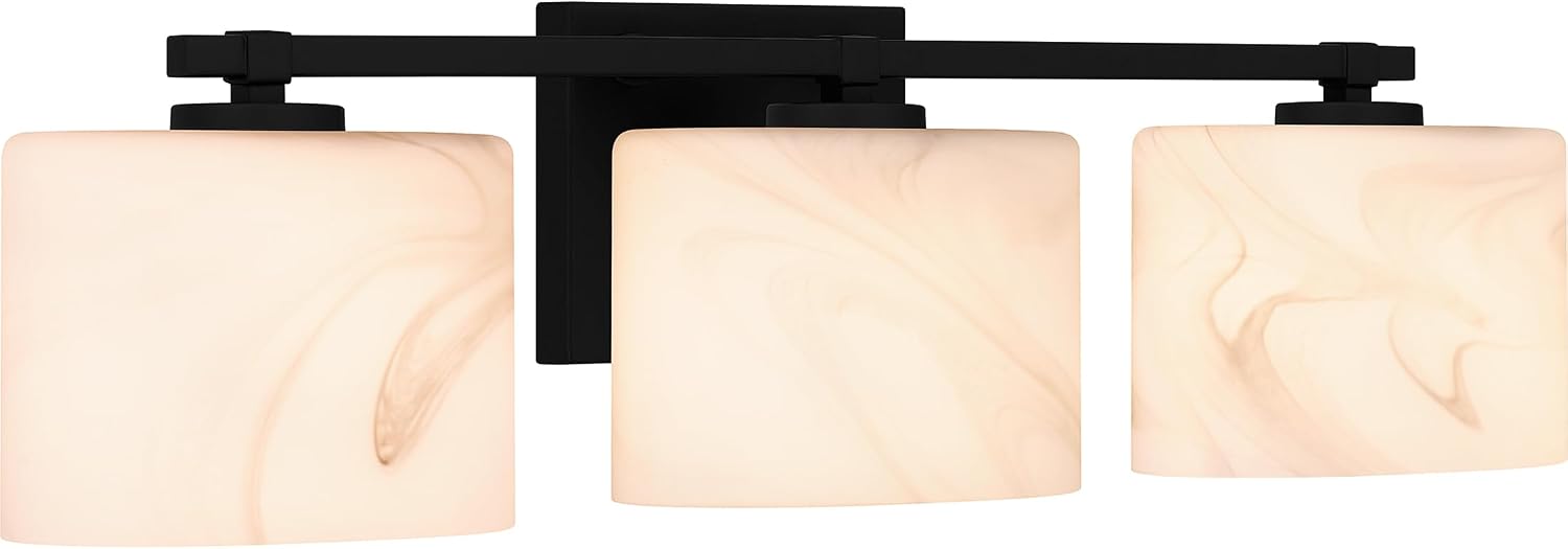 Quoizel Mather Bath Vanity Lights, 24 Inch 3-Light Lighting Fixtures Over Mirror, Matte Black with Marbled Glass Shade, 40W G9 Base Bulbs, Transitional Wall Mount Light for Bathrooms, Dresser or Sink
