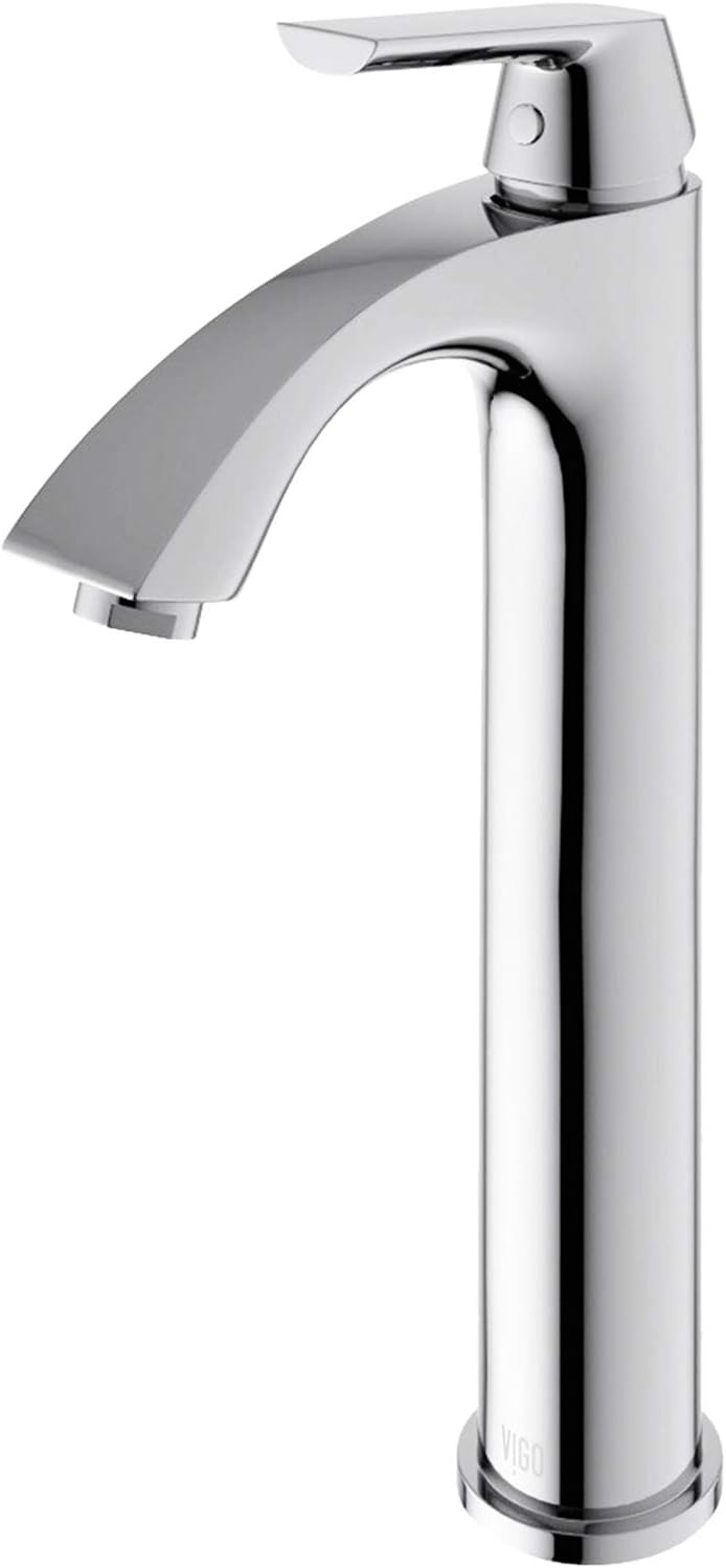 VIGO Linus Single-Handle Single-Hole Mount Vessel Bathroom Sink Faucet, 12-Inch, Chrome, Modern Design, Solid Brass, 1.2 GPM WaterSense & Ceramic Disc Valve, Corrosion-Resistant