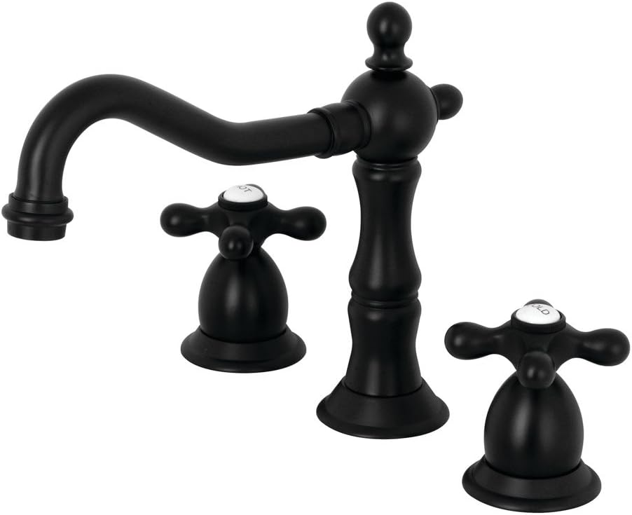 Kingston Brass KS1970AX Heritage Widespread Bathroom Faucet, Matte Black,8 x 7.56 x 7.44