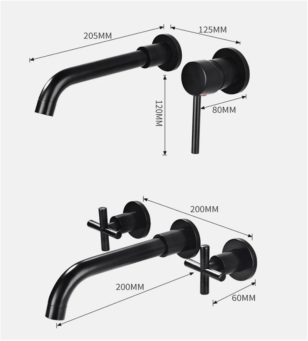 Bathroom Basin Hidden Wall Mounted Sink 360° Rotating Nozzle Bathtub Faucet hot and Cold Mixer (Gold Style2)
