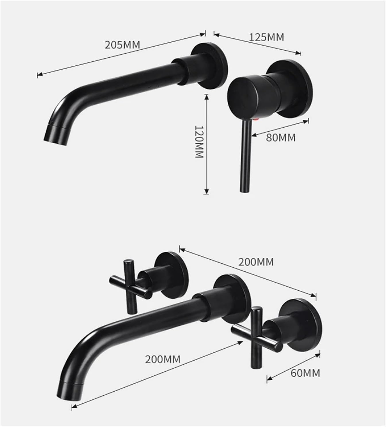Bathroom Basin Hidden Wall Mounted Sink 360° Rotating Nozzle Bathtub Faucet hot and Cold Mixer (Gold Style2)