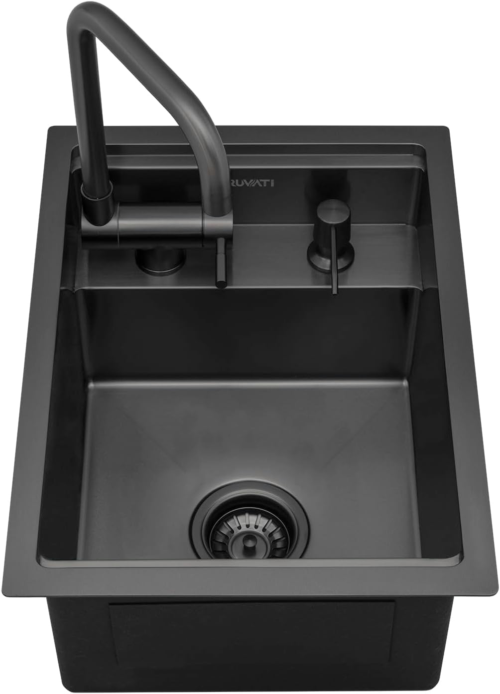 Ruvati 20 inch Gunmetal Black Stainless Steel RV Sink With Concealed Faucet and Soap Dispenser - RVH8272BL