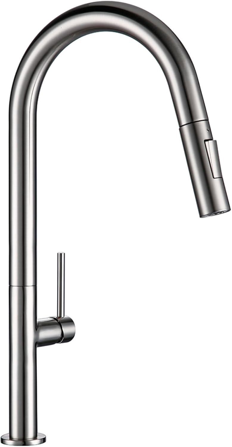 Kitchen Mixer Sink Tap Hot Cold Water 360 Degree Rotation Pull Out Brass Faucet(Stainless Steel)