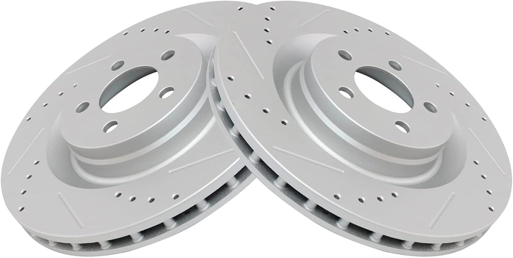TRQ Performance Front Brake Pad and Rotor Set Ceramic Coated Drilled Slotted Vented Rotors Compatible with 2005-2014 Chrysler 300 2006-2019 Dodge Challenger 2006-2018 Charger 2006-2008 Magnum