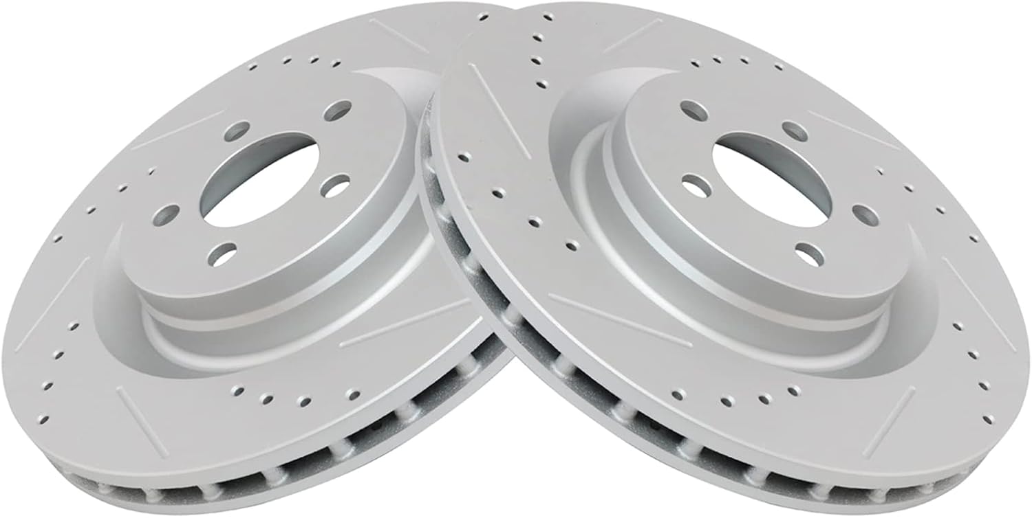 TRQ Performance Front Brake Pad and Rotor Set Ceramic Coated Drilled Slotted Vented Rotors Compatible with 2005-2014 Chrysler 300 2006-2019 Dodge Challenger 2006-2018 Charger 2006-2008 Magnum