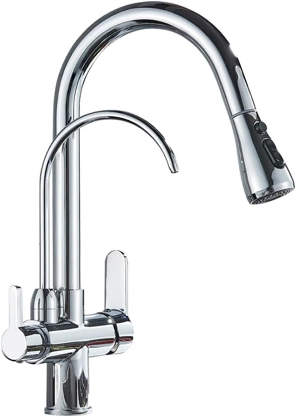 Filter Kitchen Faucet Brass Kitchen Faucet with Pure Water Pull Out Rotatble Hot Cold(Chrome)