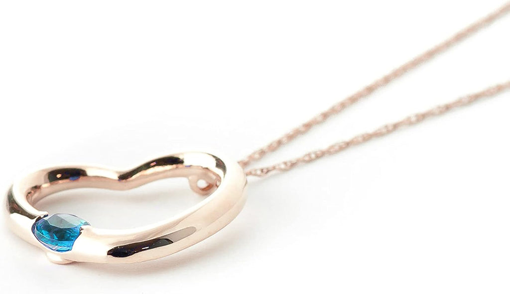 Galaxy Gold GG 14K Gold Open Heart with Genuine Blue Topaz Pendant Necklace