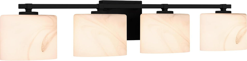 Quoizel Mather Bath Vanity Lights, 32 Inch 4-Light Lighting Fixtures Over Mirror, Matte Black with Marbled Glass Shade, 40W G9 Base Bulbs, Transitional Wall Mount Light for Bathrooms, Dresser or Sink