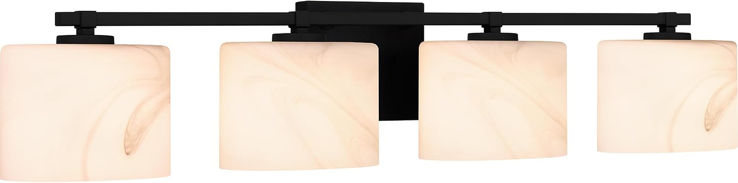 Quoizel Mather Bath Vanity Lights, 32 Inch 4-Light Lighting Fixtures Over Mirror, Matte Black with Marbled Glass Shade, 40W G9 Base Bulbs, Transitional Wall Mount Light for Bathrooms, Dresser or Sink