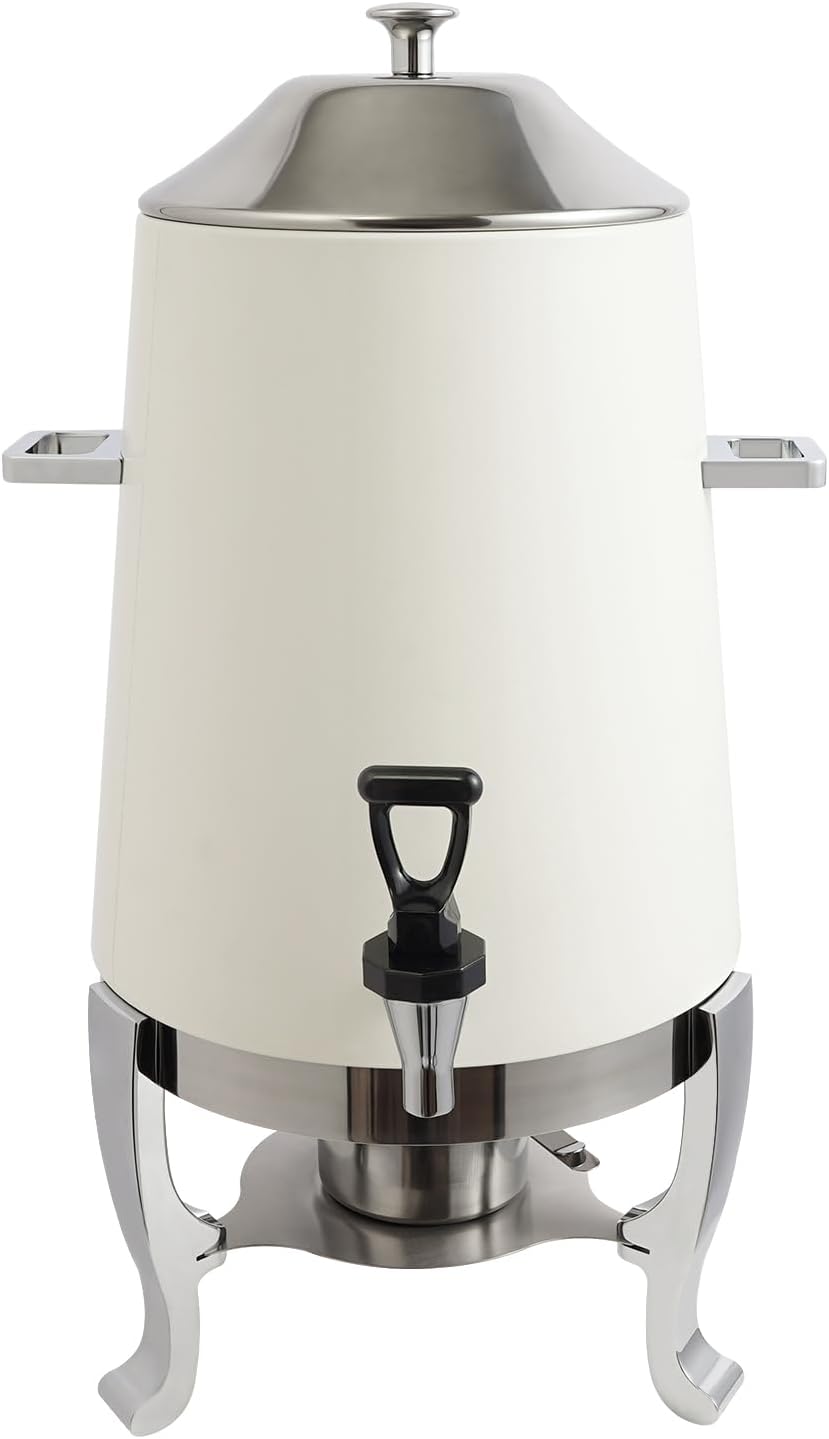 Coffee Urn With Fuel Holder, 3.5 Gallon/13L Stainless Steel Beverage Dispensers for Coffee Tea Hot Water, Hot Drink Dispenser with Stand, Chafer Urn with Spigot for Parties Catering (White)