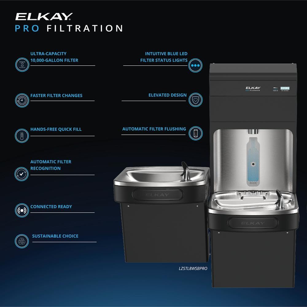 Elkay Pro Filtration LZSTL8WSBPRO-UV Bottle Filling Station & Bi-Level ADA Cooler Refrigerated Black UV Filtration