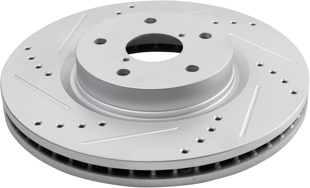 TRQ Performance Front Brake Pad and Rotor Set Ceramic Coated Drilled Slotted Compatible with 2006-2007 Subaru B9 Tribeca 2008-2014 Tribeca 2015-2019 Legacy Outback 2015-2021 WRX