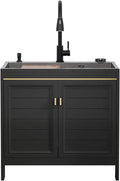 Black Kitchen Sink With Faucet, Hot & Cold Water, Soap Dispenser, Freestanding Cabinet For Living Room, Kitchen, Office, Space-Saving Design-72x45cm/28.3x17.7in