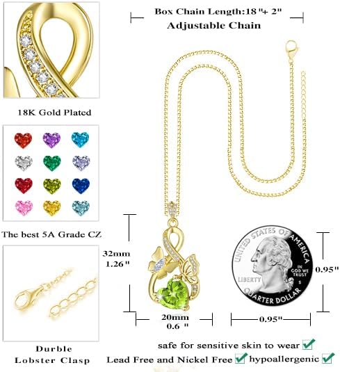 Gold Jewelry for Women Wife Infinity Necklace 18K White Gold Plated Dainty Butterfly Pendant with Heart Birthstone - Anniversary Necklaces for Women Birthday Gift Ideas Present for Girlfriend Mom Daughter