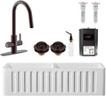 Westbrass BK236WH-12 36' Double Bowl Reversible Apron Front Solid Surface Kitchen Sink with 4 in 1 Function Faucet, Dual Water Filters, Drain Baskets and Soap Dispenser, Oil Rubbed Bronze