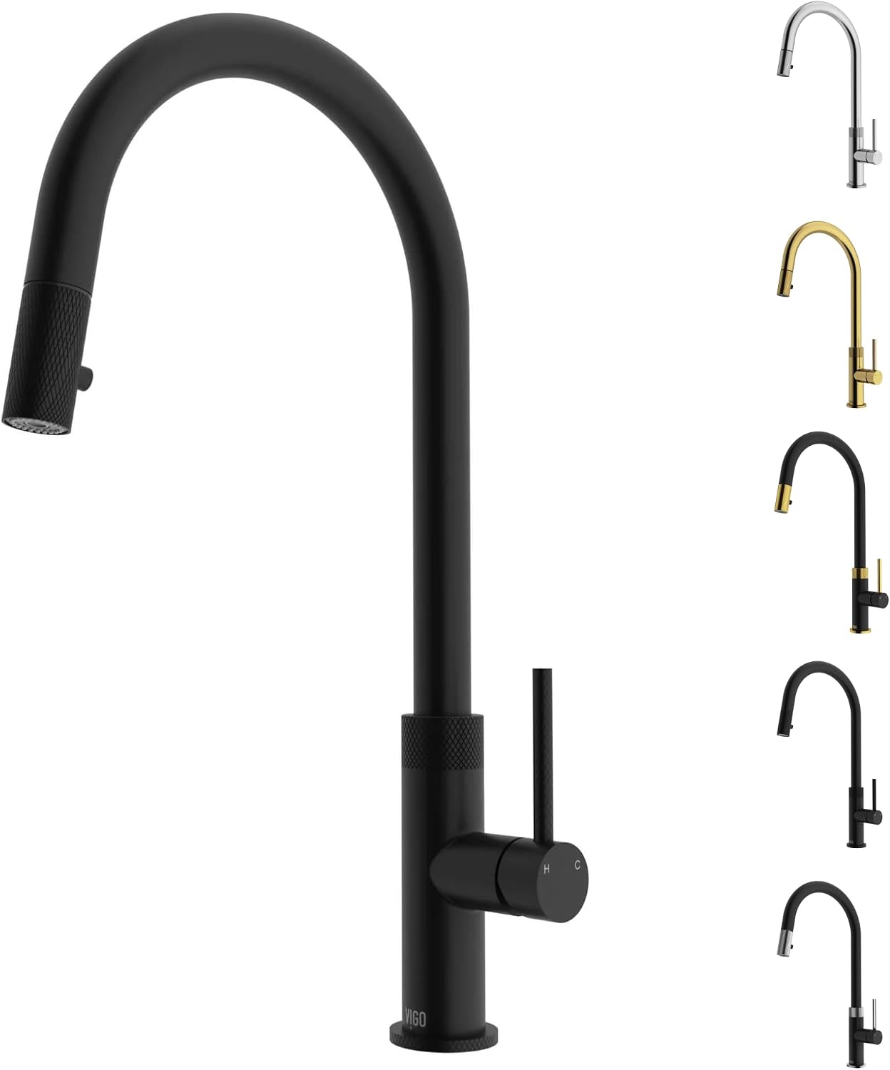 VIGO Bristol 19'' H Single Handle Pull-Down Sprayer Kitchen Faucet in Matte Black-VG02033MB