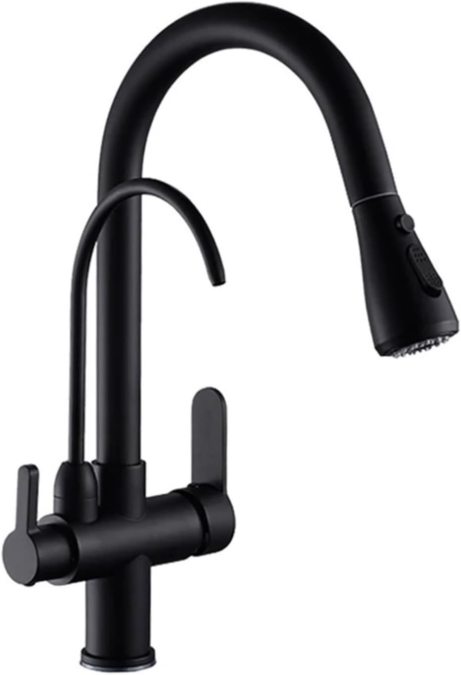 Filter Kitchen Faucet Brass Kitchen Faucet with Pure Water Pull Out Rotatble Hot Cold(Matte Black)