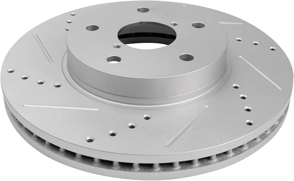 TRQ Performance Front Brake Pad and Rotor Set Ceramic G Coated Slotted Drilled Rotors Compatible with 2016-2019 Subaru Legacy