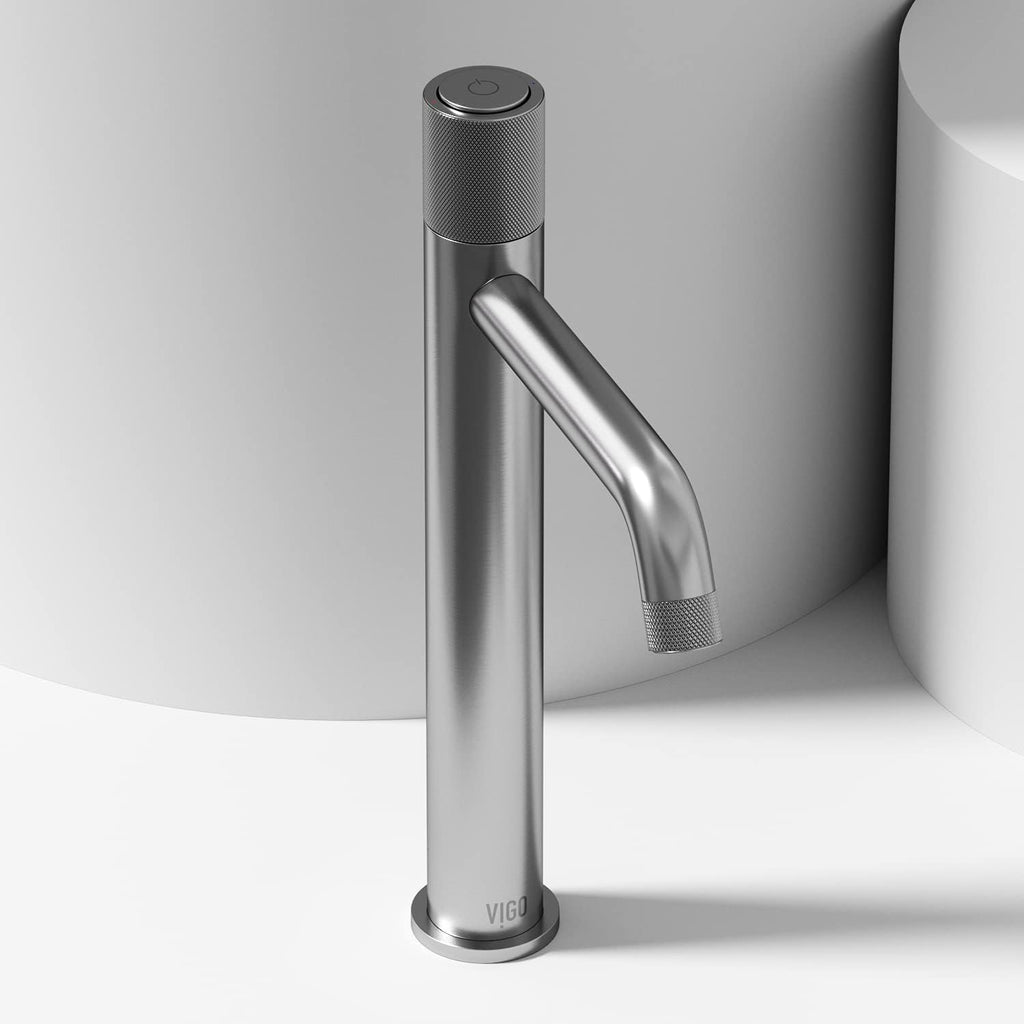 VIGO Apollo Single-Handle Single-Hole Mount Vessel Bathroom Sink Faucet, 12-Inch, Brushed Nickel, Modern Design, Solid Brass, 1.2 GPM WaterSense & Ceramic Disc Valve, Corrosion-Resistant