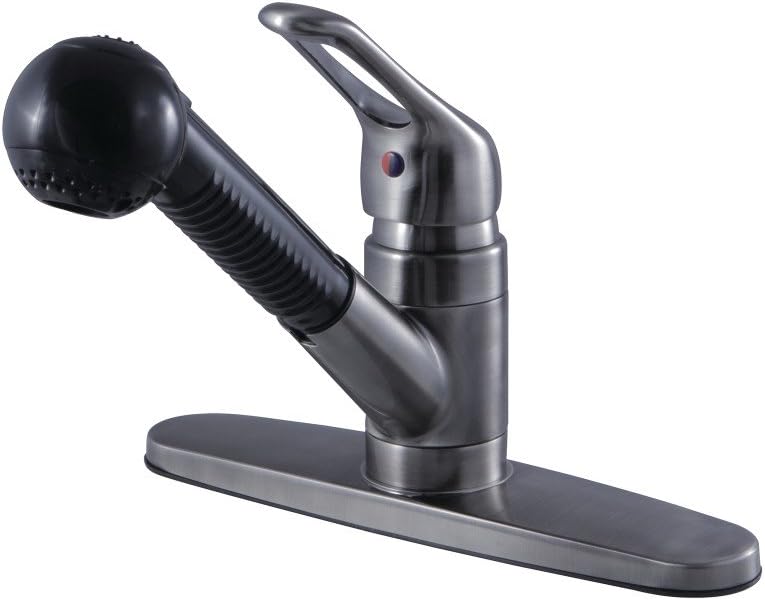 Kingston Brass KB7000SP Single-Handle Pull-Out Kitchen Kitchen Faucet, Black Stainless