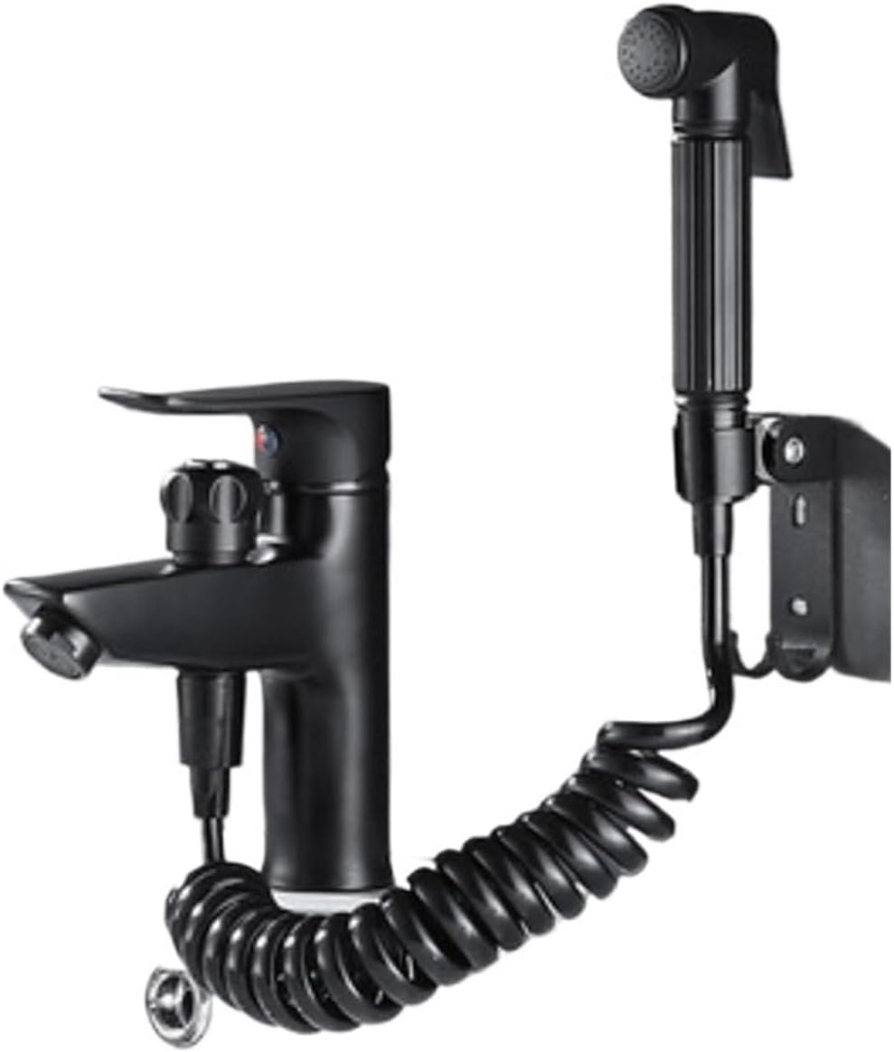 Brass Bathroom Basin Single Handle Sink hot and Cold Water Mixing Valve Nozzle Bathtub Faucet (Black Faucet Set3)