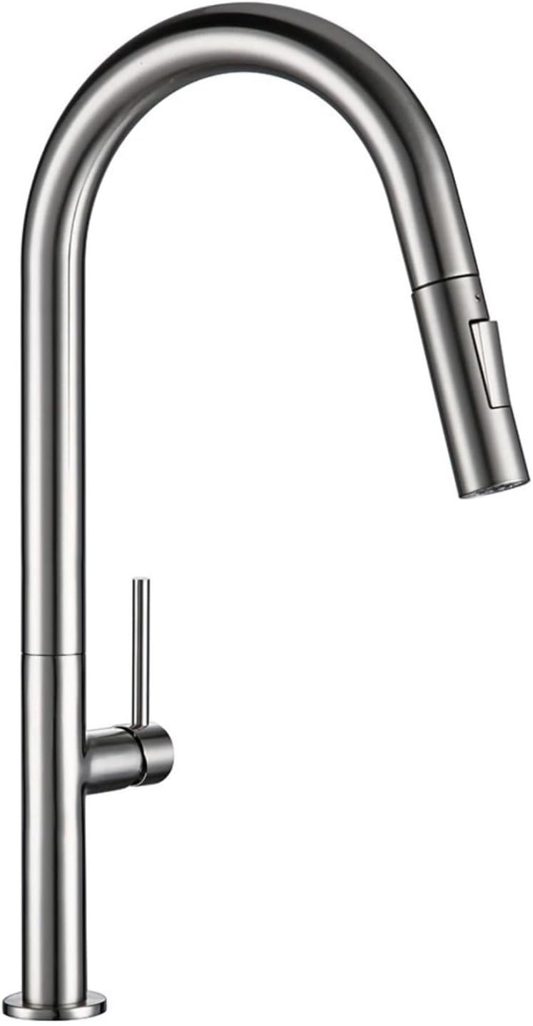 Brass 360 Degree Rotation Kitchen Hot Cold Water Sink Taps Pull Out Spout Deck Mounted Kitchen Faucet(Brushed Gold)