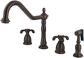 Kingston Brass KB1795TXBS French Country Widespread Kitchen Faucet with Brass Sprayer, Oil Rubbed Bronze,8-1/4 inch Spout Reach